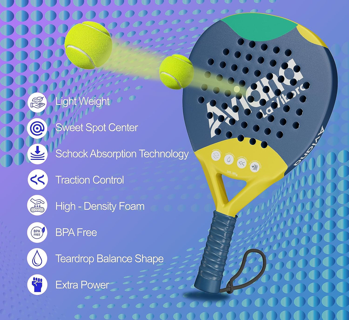 Padel Racket Rough Carbon Fiber Surface and EVA Memory Flex Foam Core, La Vibora Pala de Padel Tennis is an Ideal Paddle Racket for Beginner & Professional Players