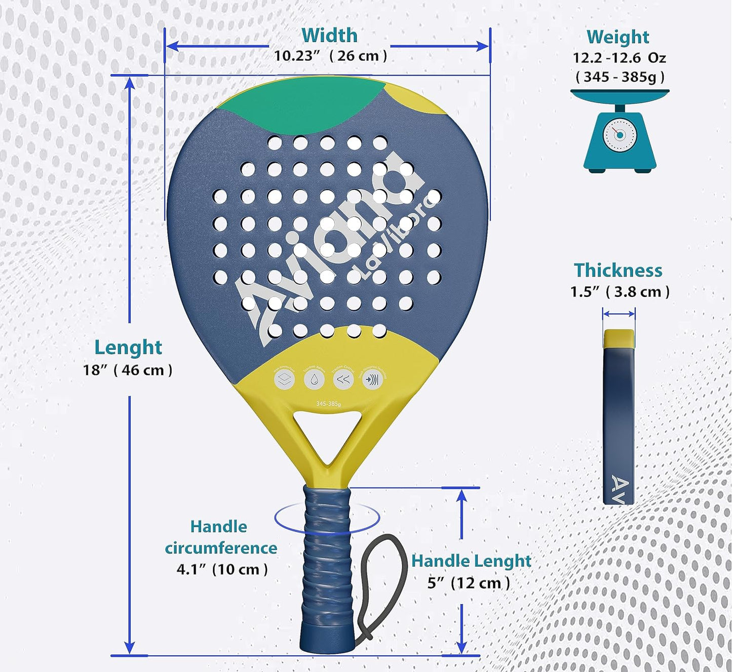 Padel Racket Rough Carbon Fiber Surface and EVA Memory Flex Foam Core, La Vibora Pala de Padel Tennis is an Ideal Paddle Racket for Beginner & Professional Players